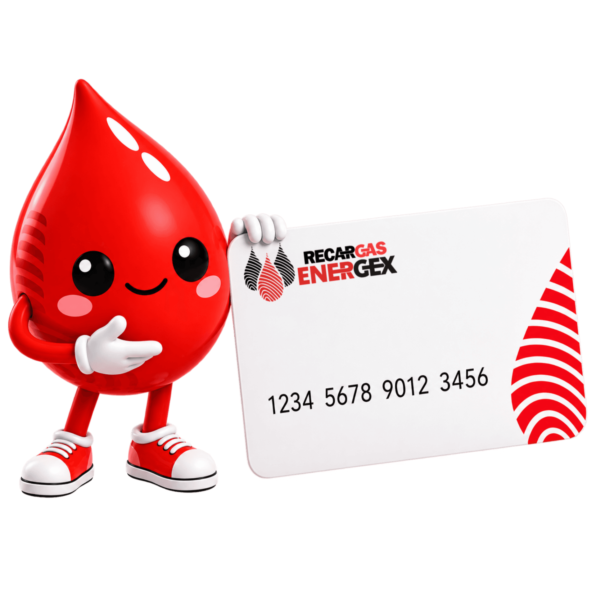 Recarguin, la mascota de Recargas Energex, sosteniendo una tarjeta de recarga